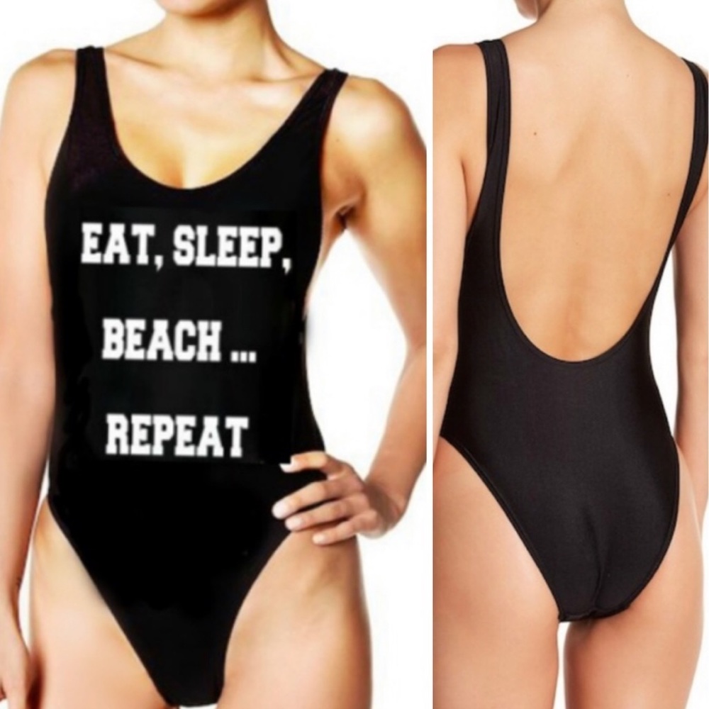 Black Graphic One Piece Swimsuit